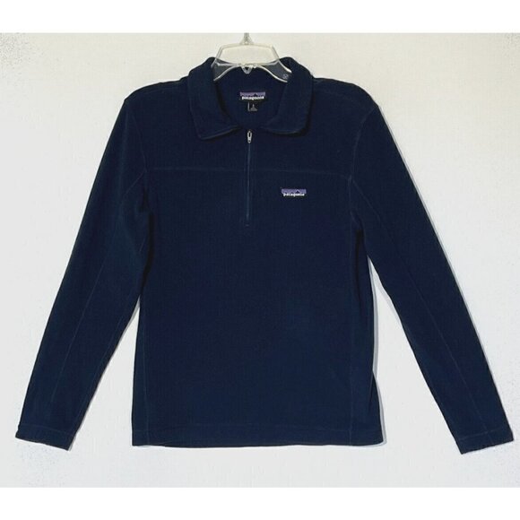 PATAGONIA New Navy Blue 1/4 Zip Micro D® Fleece Logo Sweater Pullover - Picture 2 of 7